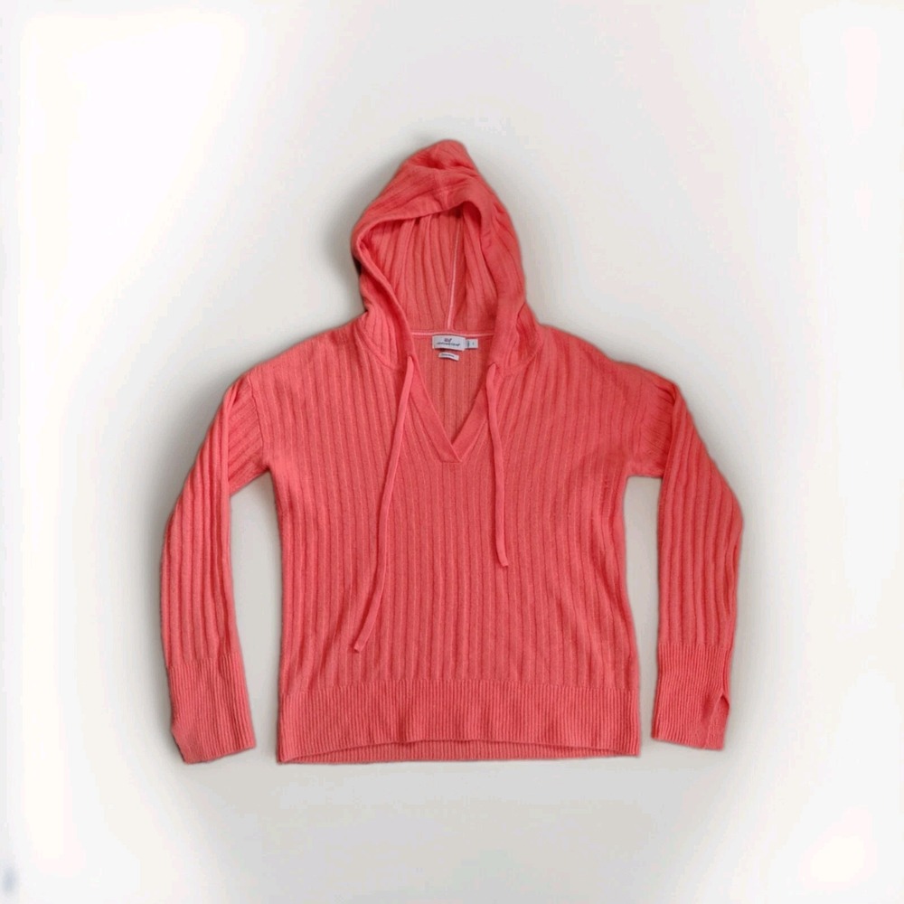 Vineyard Vines Cashmere Hooded Sweater Ribbed V-Neck‎ Women's Small Orange